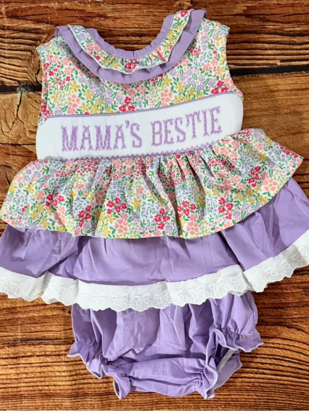 Mama's Bestie Floral Lavender Baby Dress Set Sz 3 mo